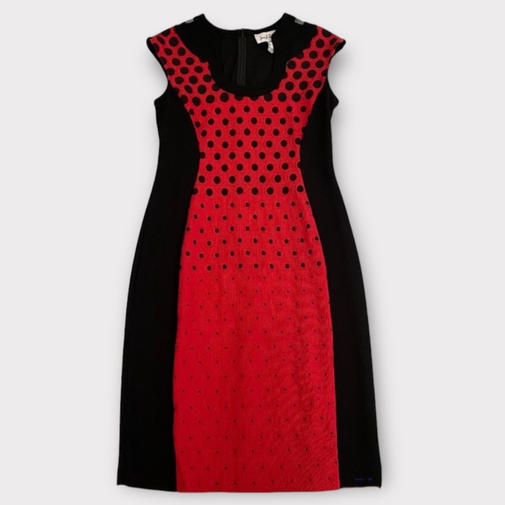 Joseph Ribkoff Women’s Dress Size 10 Shift Cap Sleeve Mesh Shoulder Polka Dot